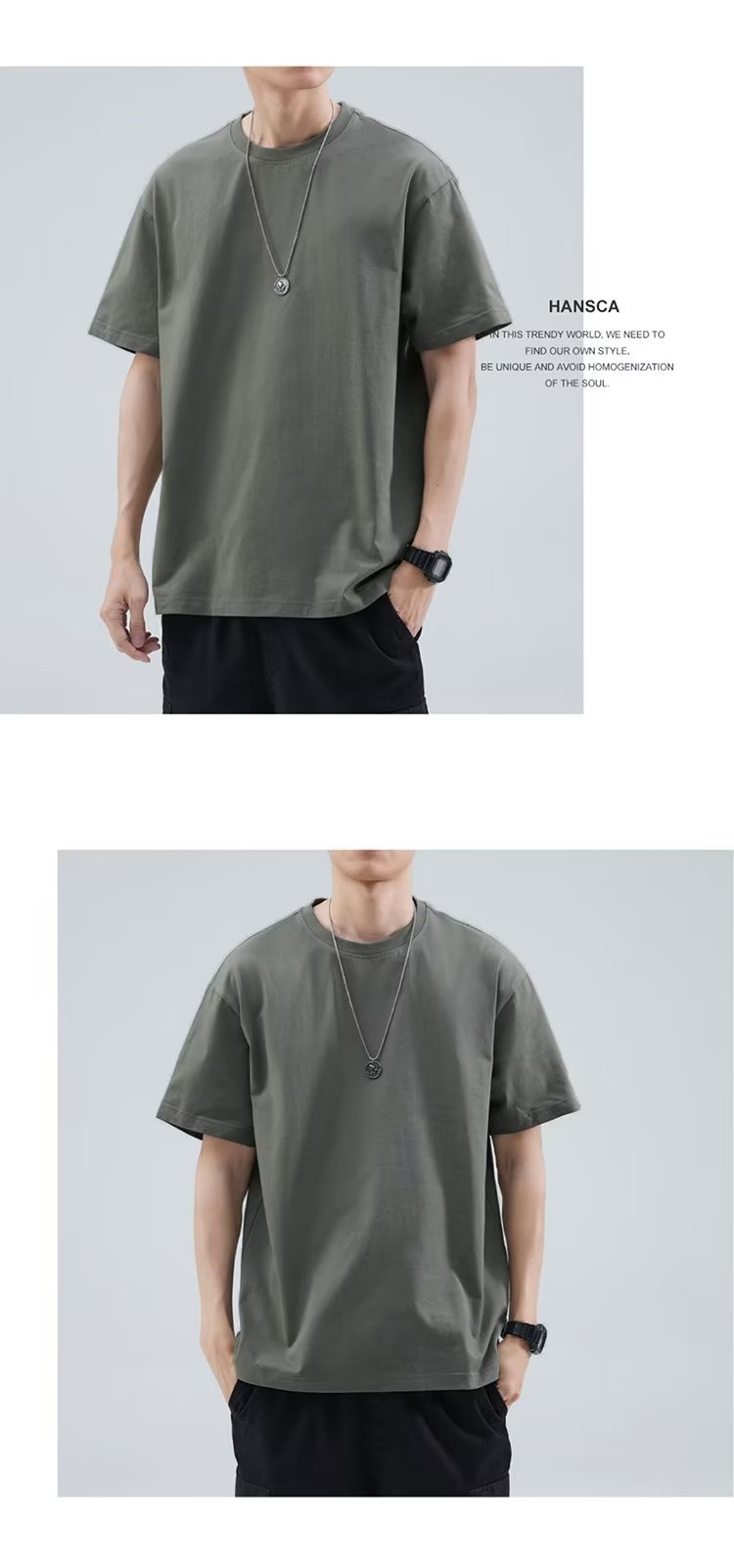 港风短袖t恤男士夏季宽松大码男装潮牌白色体恤简约百搭纯色半袖详情7