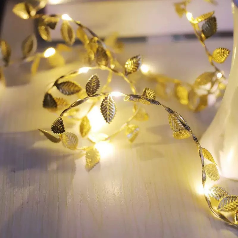 Cross-border new product LED simulation gold leaf light string, Christmas decoration, green vine luminous green leaf string light, colorful light pic 8