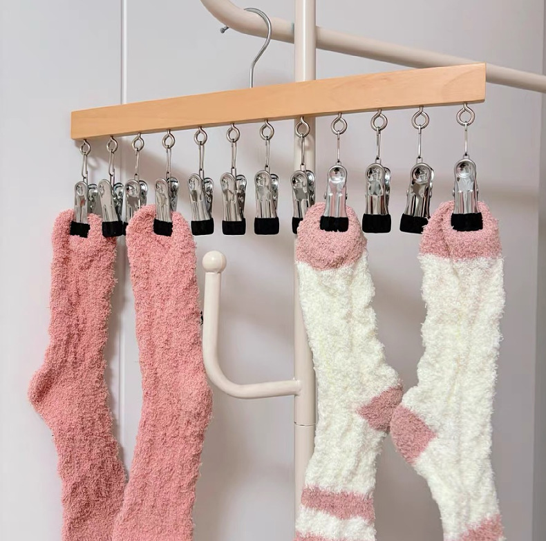 瑞霖实木多功能12夹衣架袜夹裤夹子无痕收纳展示一字型工厂批发详情5