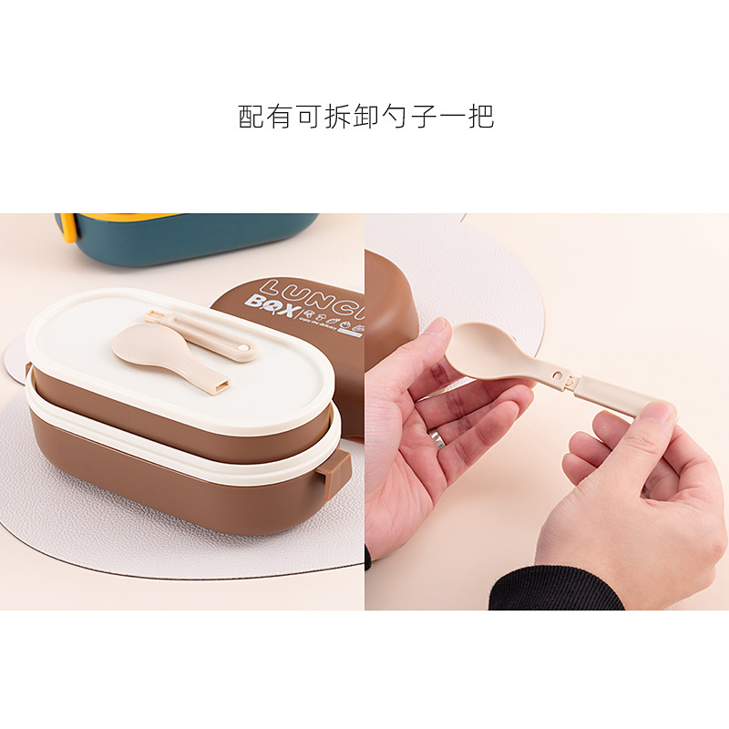 日式食品级双层学生午餐便当盒可微波加热密封卡扣带盖上班族饭盒详情2