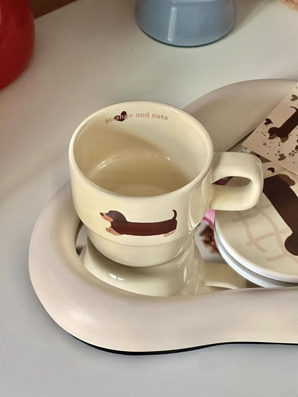 The original ceramic cute, niche and high-appearance-level cartoon mug, breakfast coffee cup, is a delicate sausage puppy pic 6