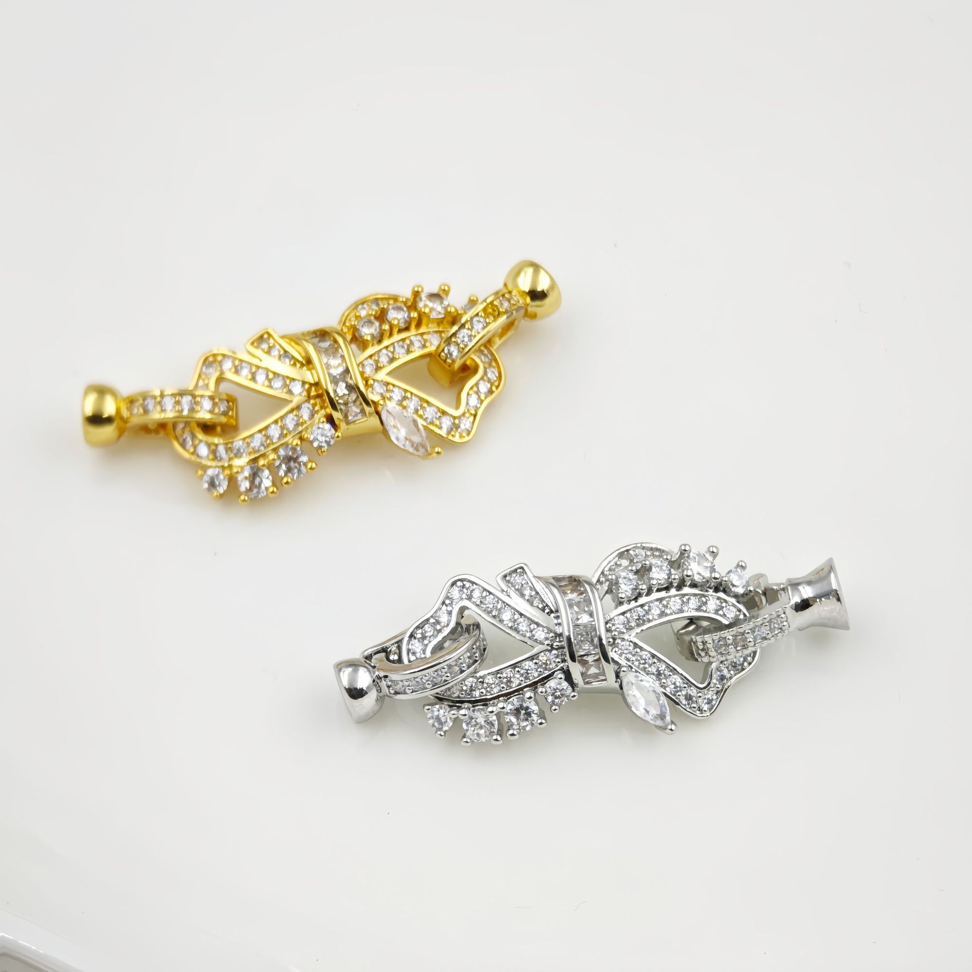 新款diy珍珠饰品配件 T方钻项链手链连接铜镀真金扣子 半成品空托详情8