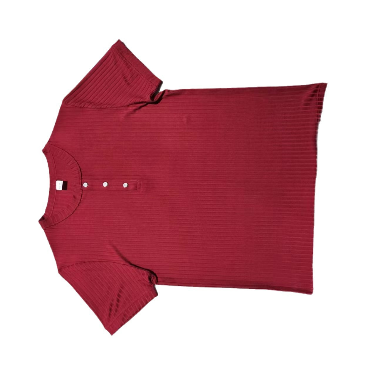 Temu跨境速卖通2025新款男士短袖上衣坑条V领修身短袖亨利T恤衫夏详情35