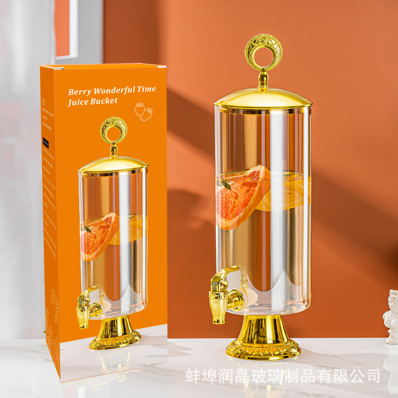 新款玻璃果汁桶家用大容量加厚泡酒啤酒冷水壶人工吹制柠檬可乐储水容器详情2