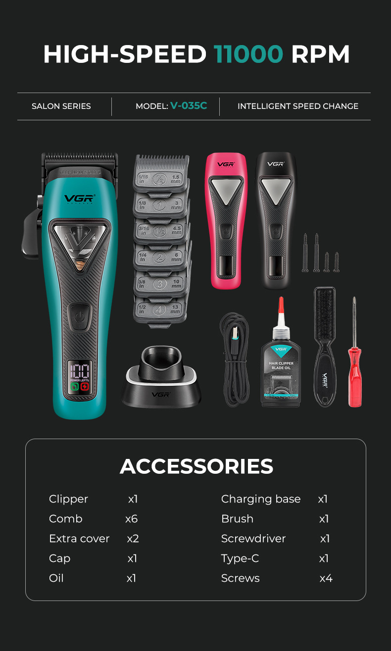 VGR035C Cross-border New intelligent variable-speed electric clipper, professional electric base model, high-speed digital display hair clipper pic 3