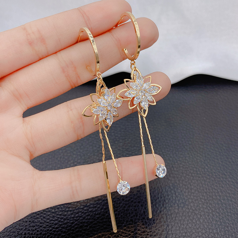 水晶花朵流苏耳环女纯银小众设计感高级冷性风2023新款爆款耳饰品详情3