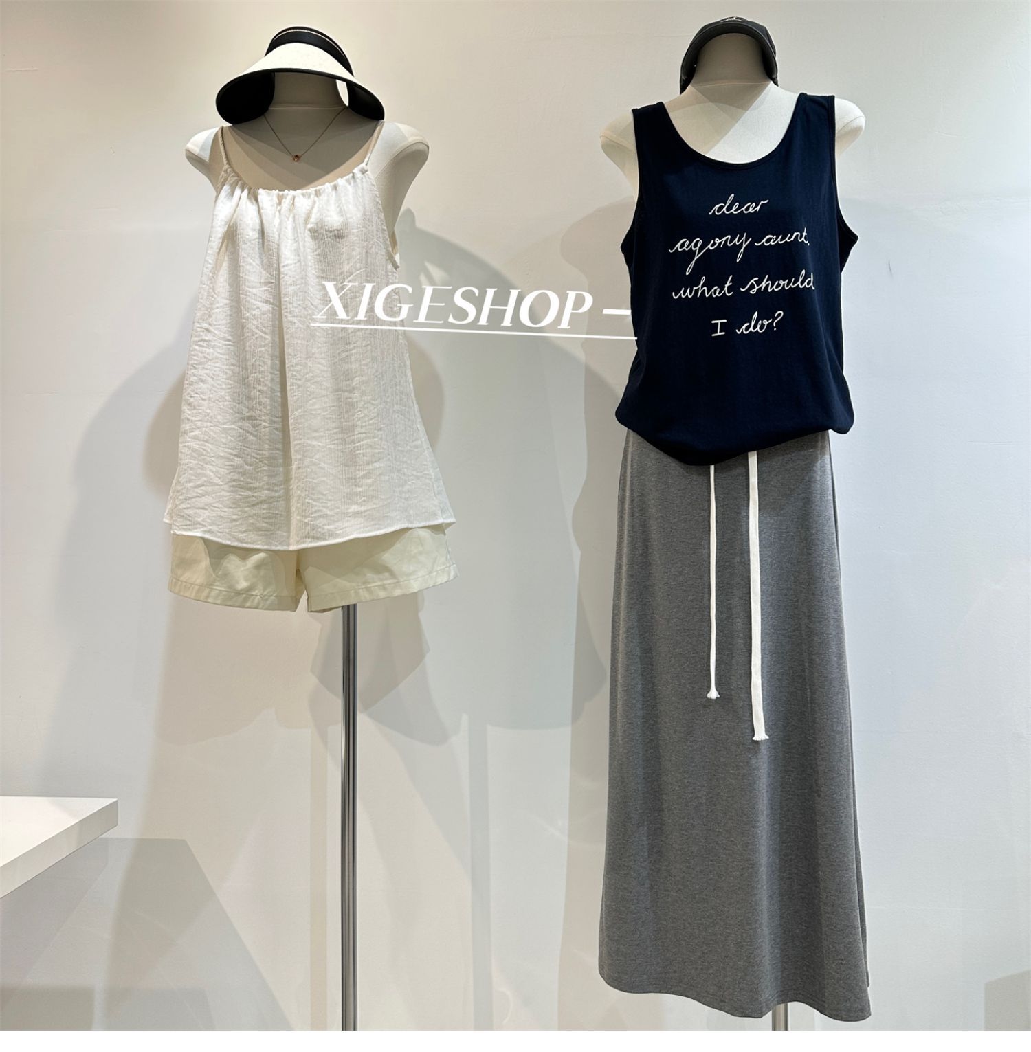 The contrasting color waist drawstring skirt is A high-waisted, slimming dress with a split mid-length, casual and versatile A-line skirt for women in summer pic 20