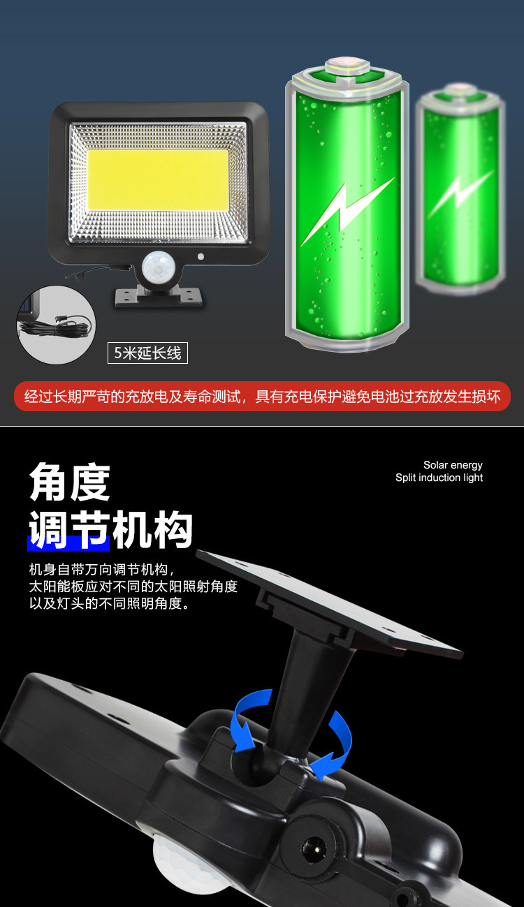Cross-border new solar sensor light, outdoor waterproof garden light, split lighting, wall lamp, solar floodlight pic 6