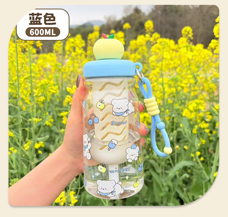 Мультфильм magy 600ML sport cup представляет собой набор из четырёх опциональных прозрачных кубков с изображённым щенком и кроликом с красной зелёной полоской на крышке яблока и цветной верёвкой pic 13