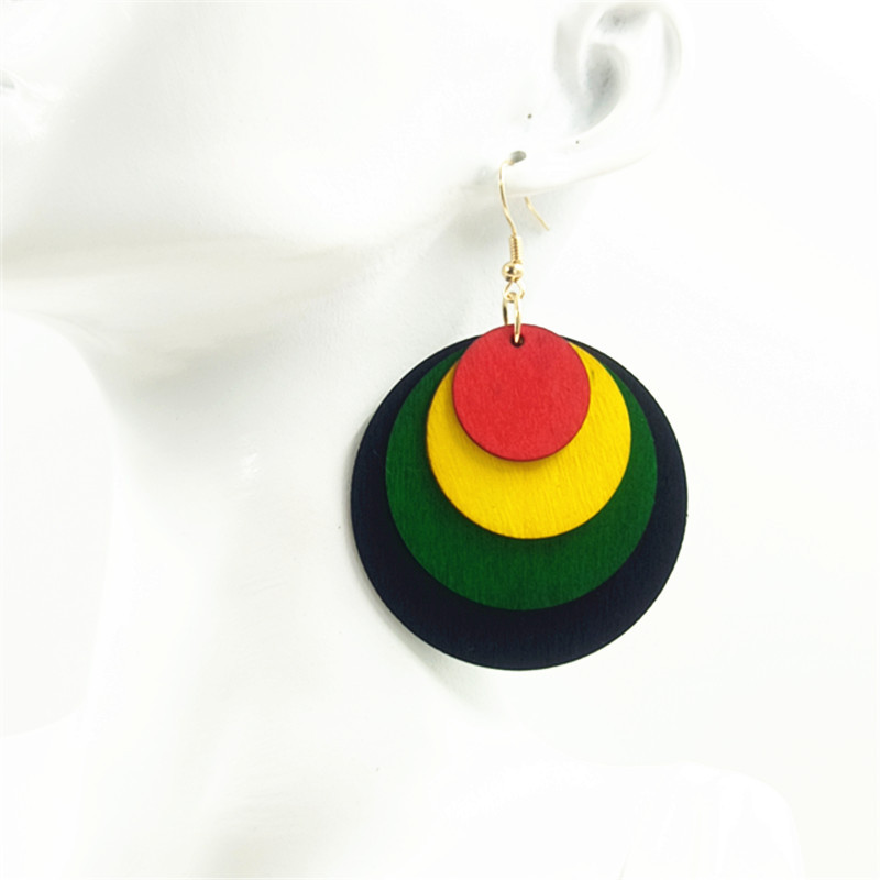 非洲亚马逊跨境多色耳环木片切割多层个性耳饰黑人历史月耳勾详情5