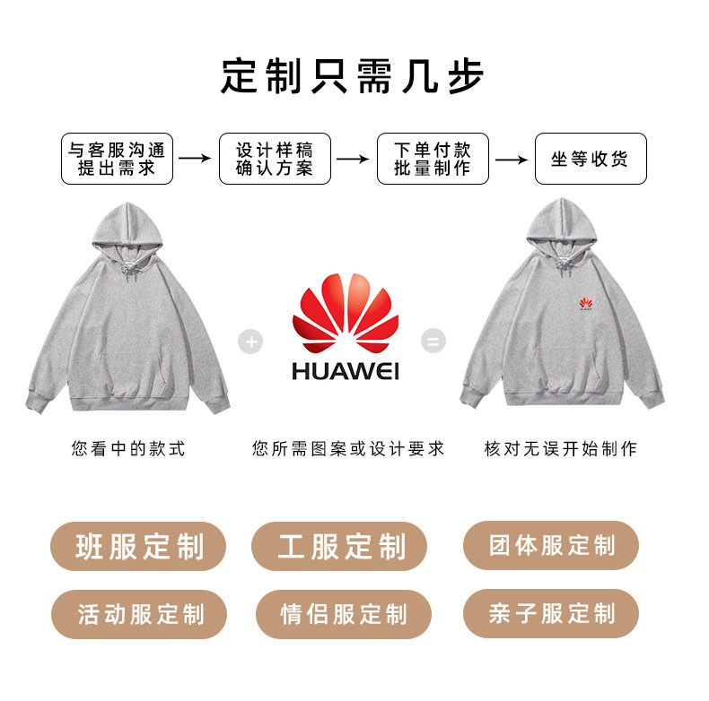 情侣卫衣春秋男士纯色套头连帽衫可印logo大码宽松外套班服活动服详情13