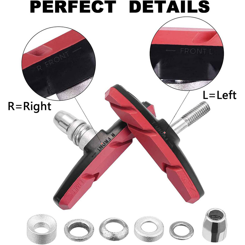 Bicycle brake pads with hexagonal nut washers, anti-slip and noise-free mountain bike V-brake leather accessory set pic 1