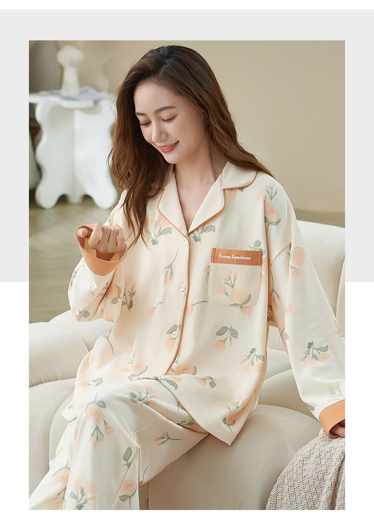 睡衣女士100%纯棉春秋款2024年新款长袖秋冬薄款大码家居服套装详情14