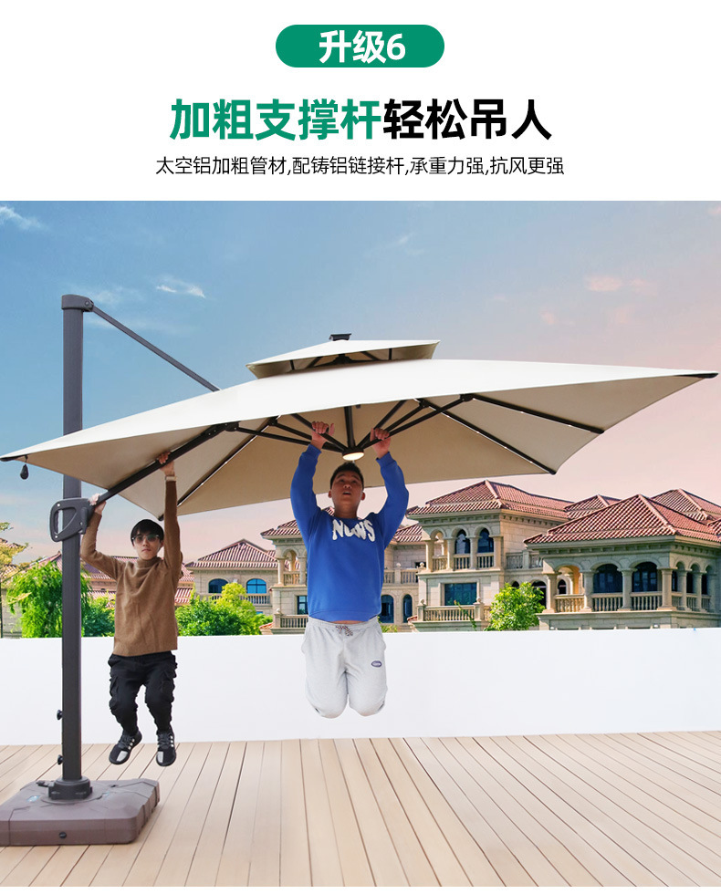 现货黑金钢遮阳伞户外四角伞室外阳篷防风太阳能LED圆形罗马伞详情20