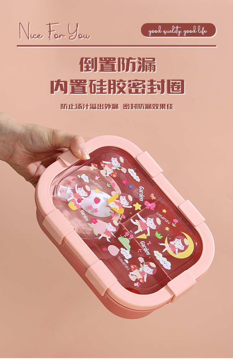 卡通饭盒儿童带饭保鲜盒可微波炉加热分格便当盒密封餐盒详情6
