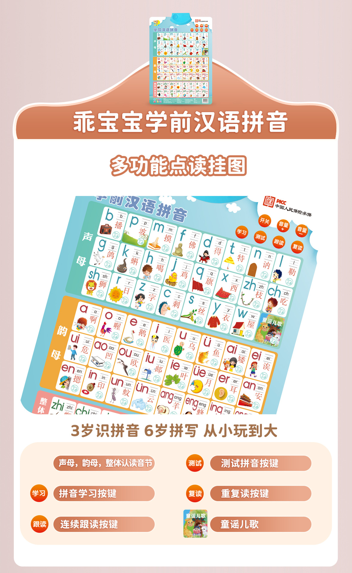 拼音有声挂图儿童早教识字卡婴儿启蒙看图识物墙贴3-6岁发声玩具详情7