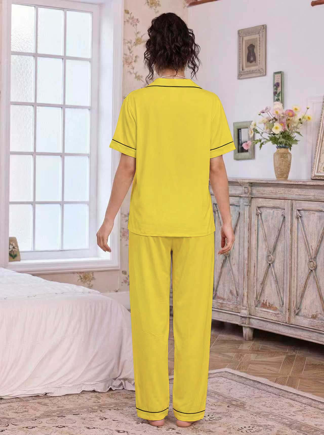 亚马逊欧美家居服套装翻领开衫短袖长裤爱心绣花睡衣女外贸独立站详情23