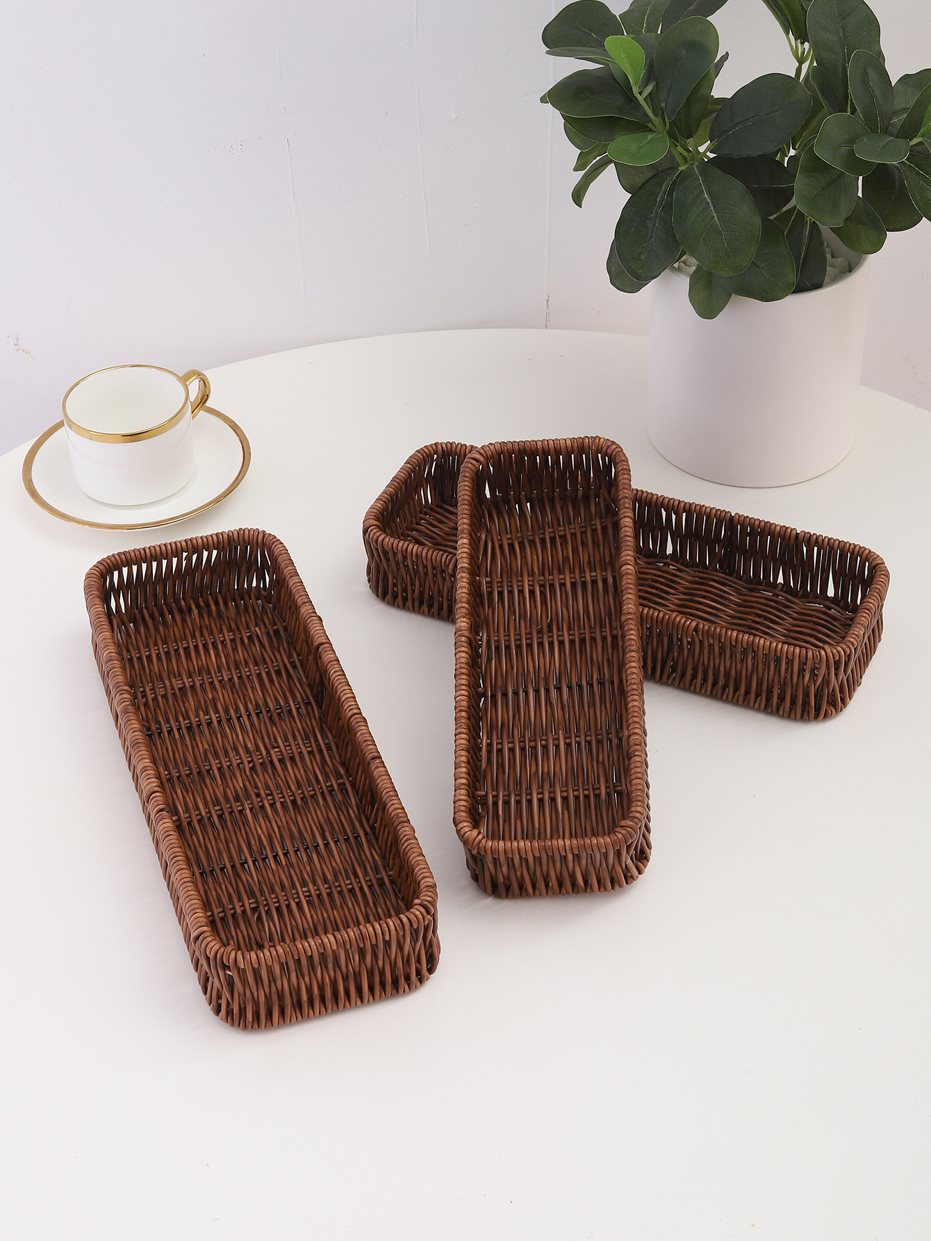 简约藤编刀叉勺收纳篮椭圆形方形家用收纳篮详情9