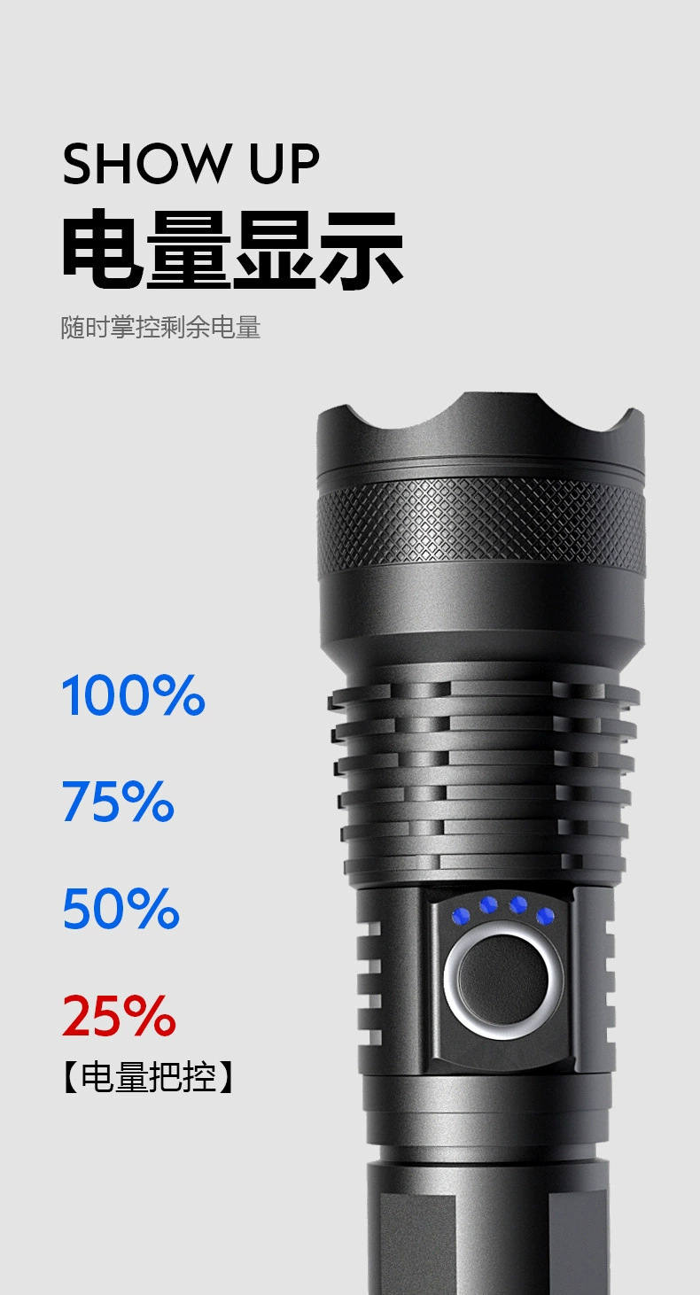 手电筒强光户外充电P50多功能战术手电便携应急白激光手电筒详情7