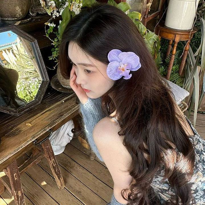 超仙氛围感仿真百合花朵发夹唯美高级感后脑勺盘发鲨鱼夹发抓头饰详情12