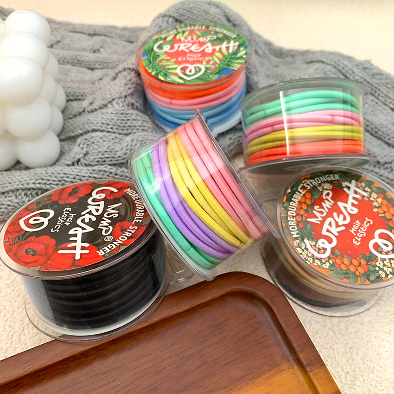 Korean version exquisite colorful printed box set of 12 basic rubber bands, sweet and cute, girlish candy-colored hair accessories pic 8