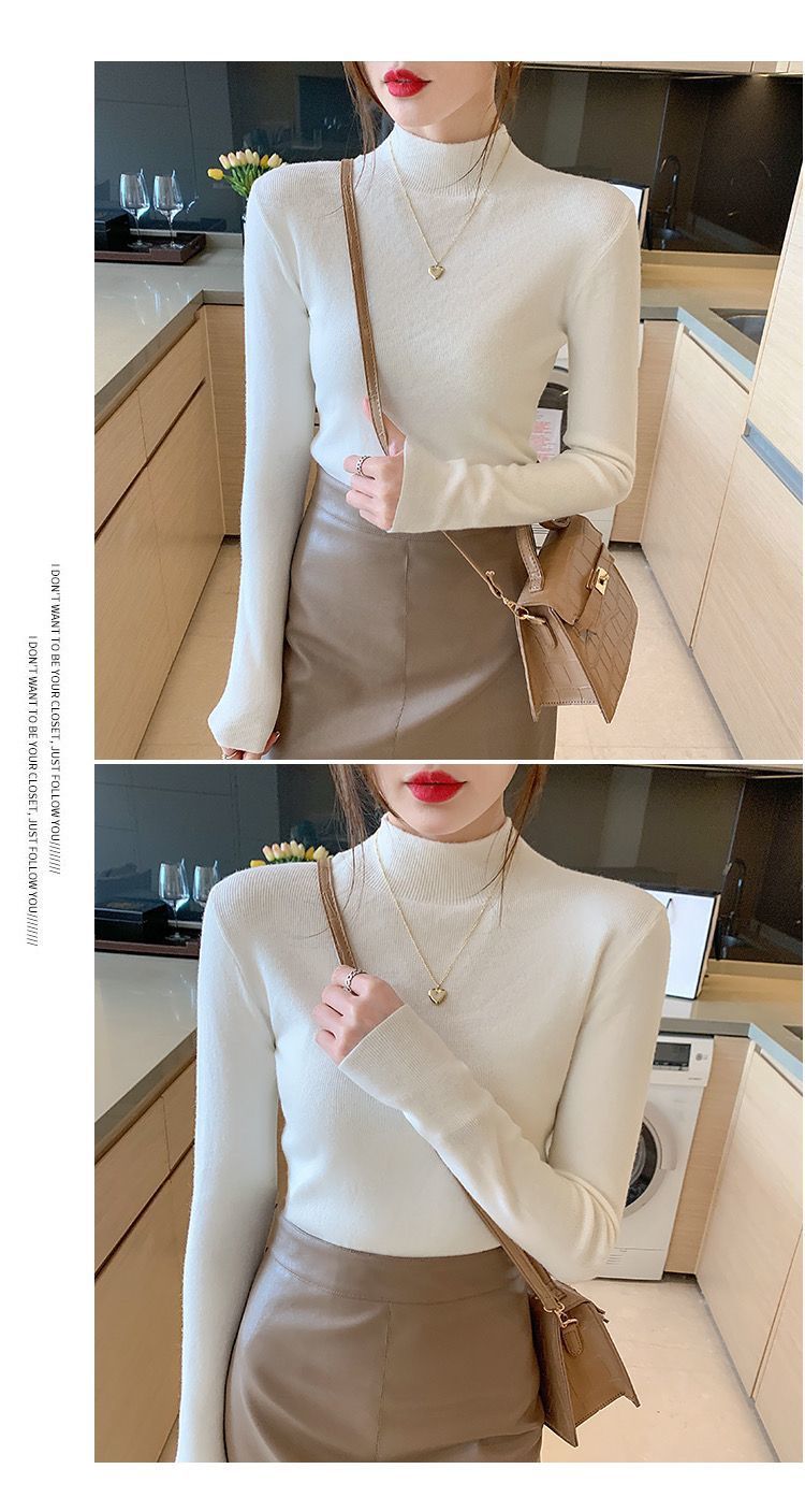 The semi-high-neck sweater is a new style for women in 2025. It can be paired with a knitted base layer for a slimming and form-fitting long-sleeved, versatile and stylish top pic 13