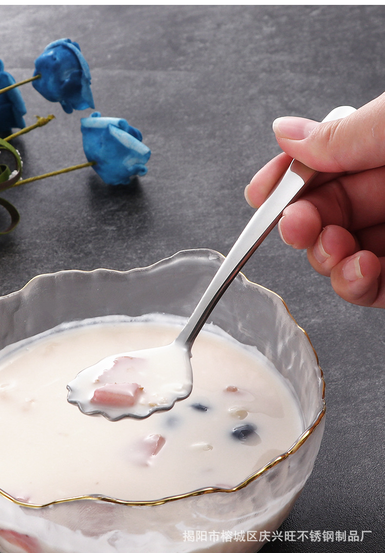 304不锈钢贝壳形勺子加厚甜品勺创意网红蜂蜜糖勺雪糕勺子蛋糕勺详情12