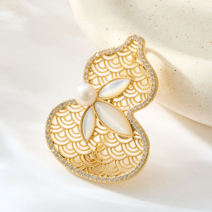 原创设计爆款双色天然贝母葫芦胸针铜合金镶锆石国风优雅精致别针详情2