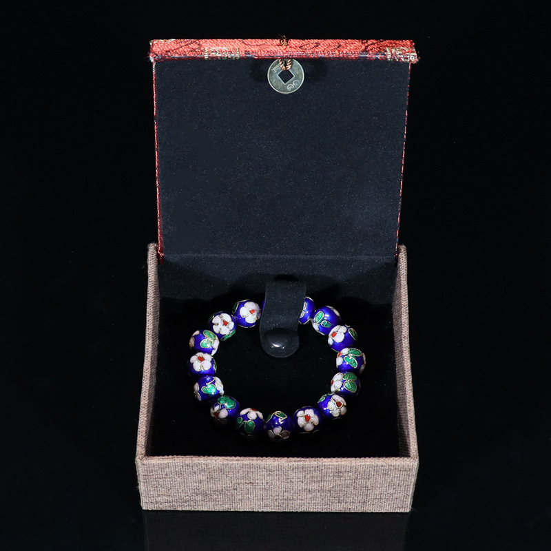 Beijing Cloisonne classical ethnic style jewelry, cloisonne enamel filigree silver blue round bead bracelet pic 44