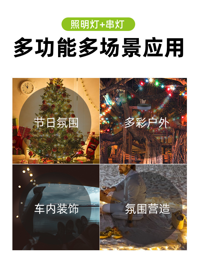 太阳能充电露营串灯带挂钩暖彩结合可收纳卷尺灯营地装饰氛围挂灯详情8
