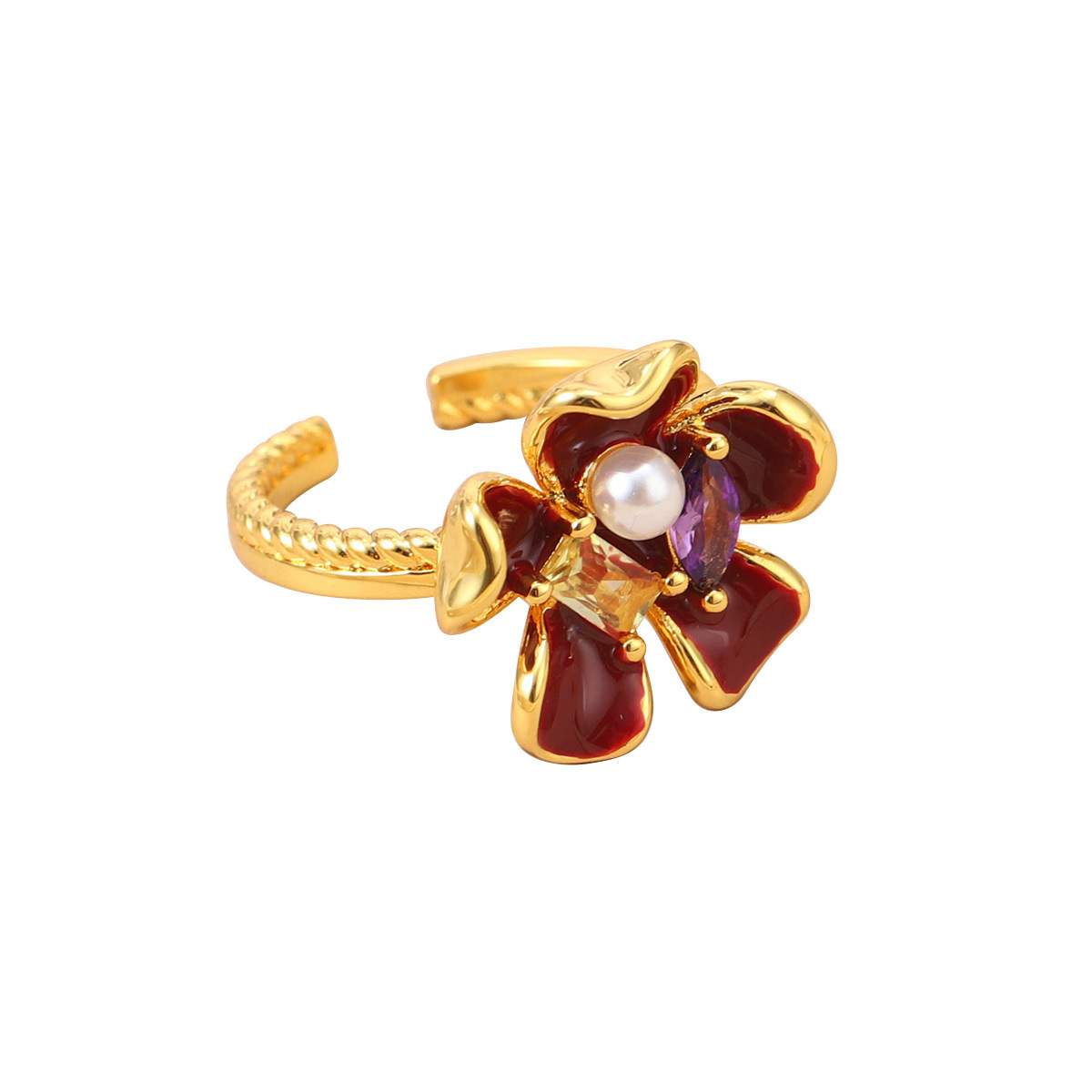 森系珐琅高级感锆石彩色戒指可调节小众设计不掉色花朵指环开口戒详情17