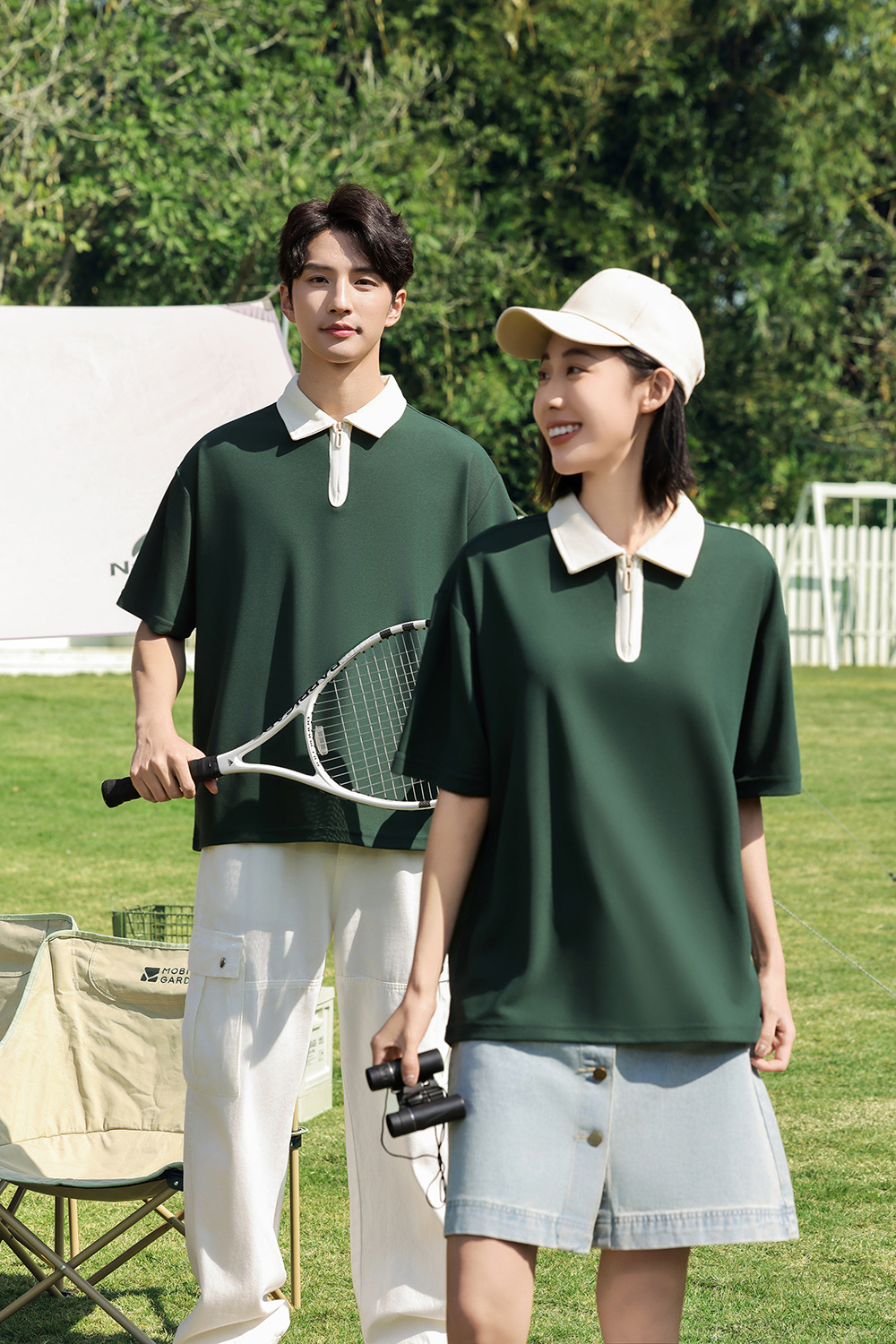 半拉链撞色polo衫工作服定制落肩翻领短袖刺绣学院风个性班服印字详情27