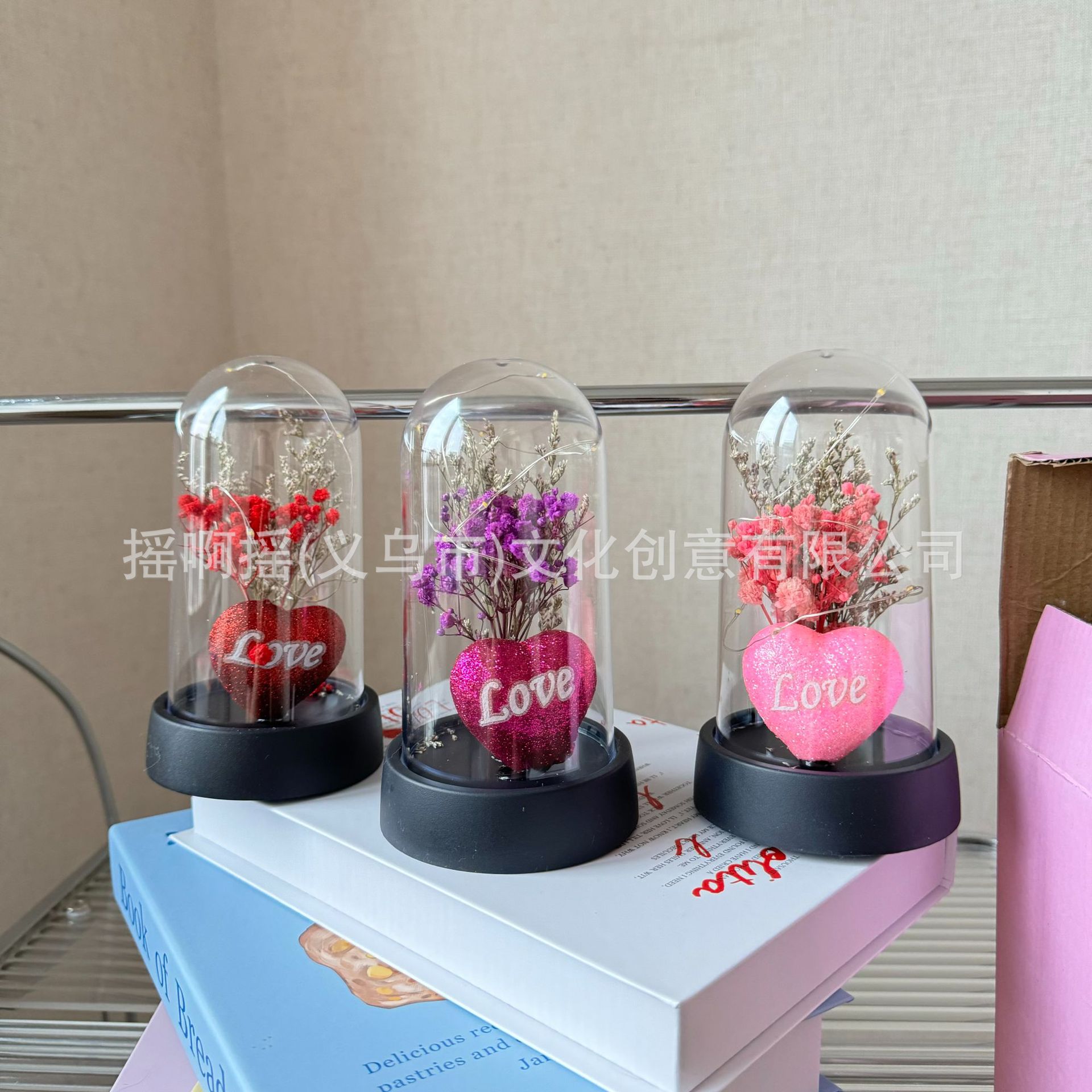 跨境玻璃罩永生花玫瑰花灯三八情人节创意摆件场景布置氛围装饰灯详情18