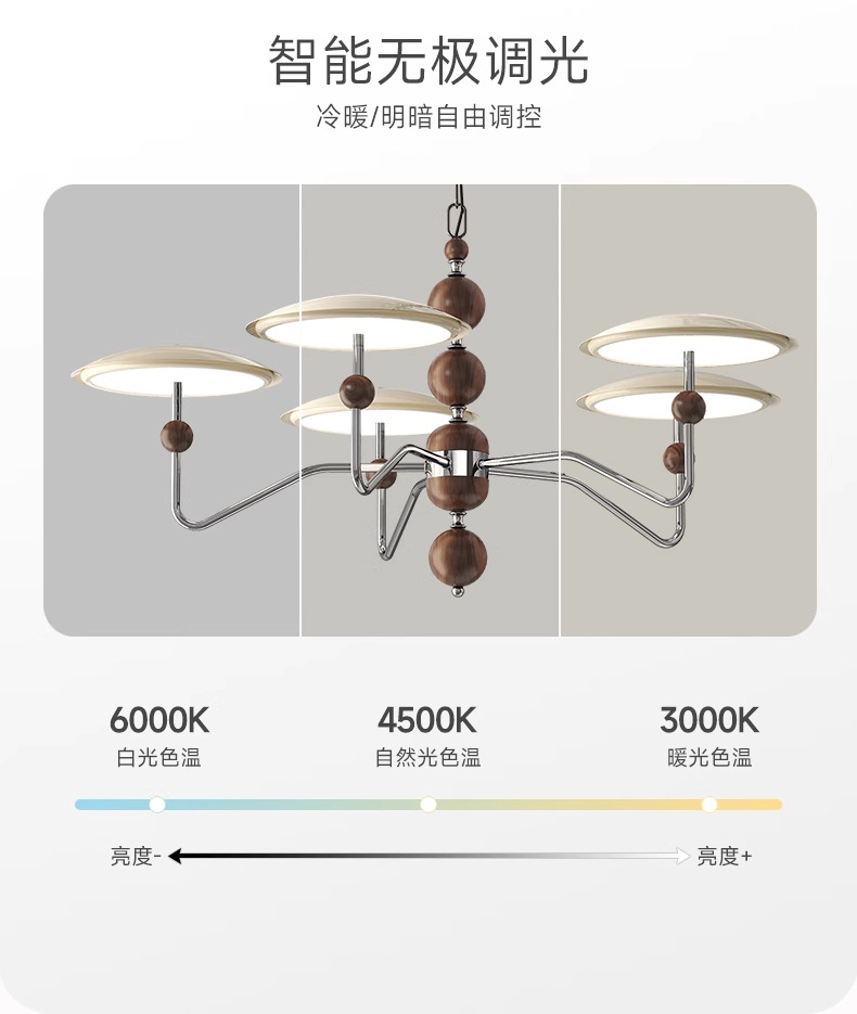 法式奶油风客厅吊灯复古木纹餐厅卧室灯中古星轨吊链护眼大厅主灯详情16