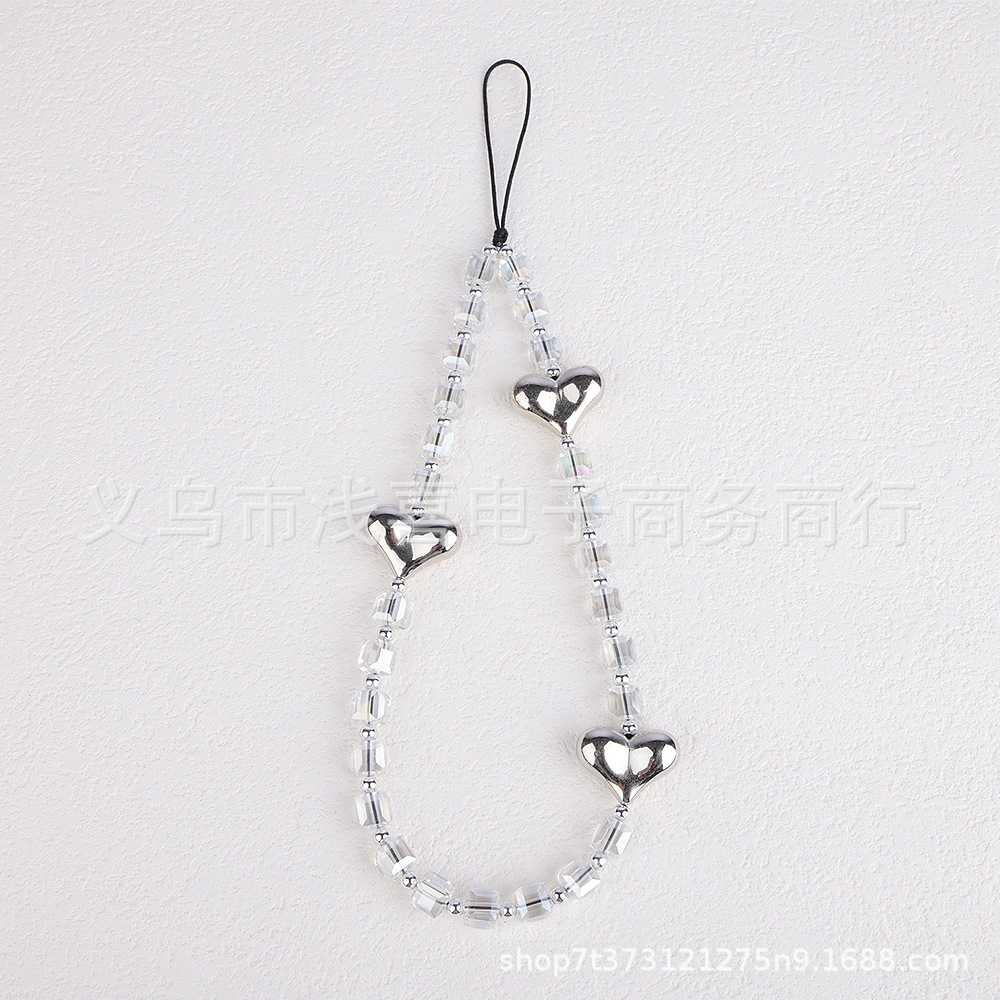 Amazon Goddess Sweet butterfly heart mobile phone chain Heart beaded pendant rope Keychain mobile phone pendant pic 2