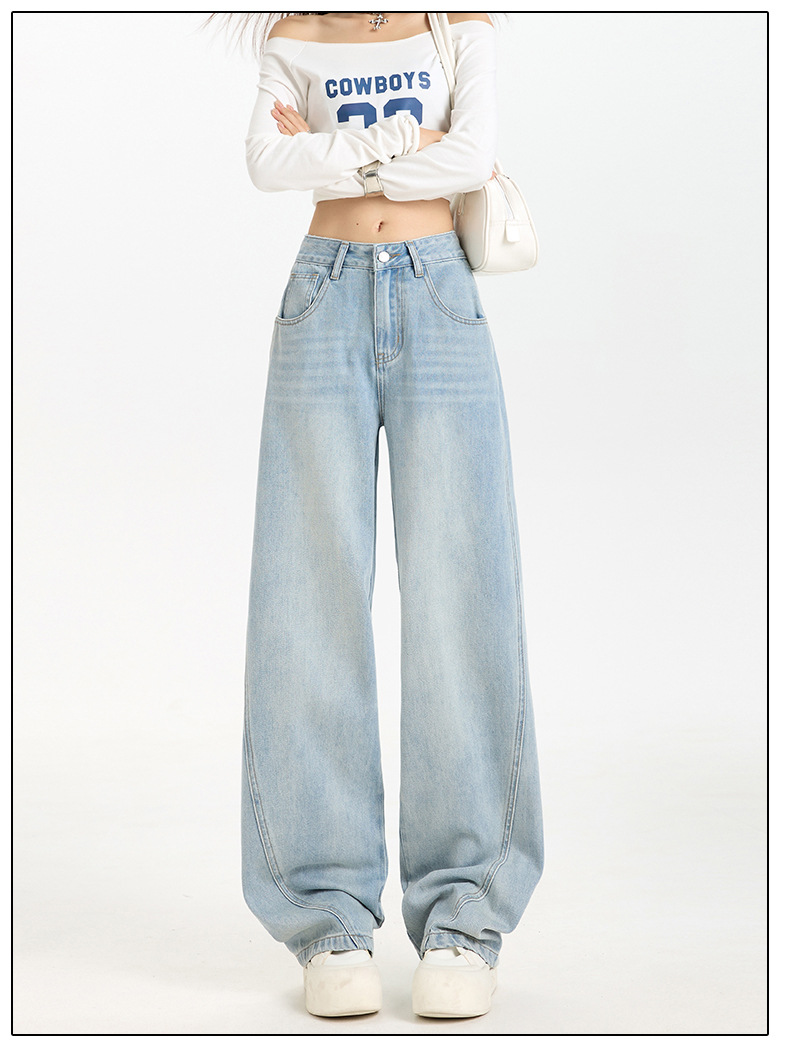 丹宁蓝色宽松廓形弯刀牛仔裤女2025年秋季新款高腰显瘦直筒阔腿裤详情26