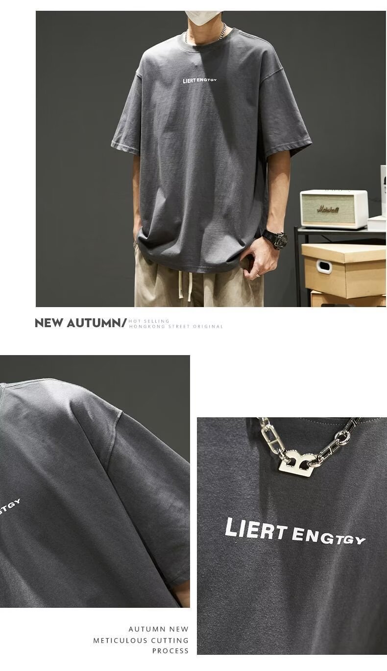 夏季男士t恤潮牌潮流简约半袖上衣男装短袖纯棉衣服男生体恤印花详情18