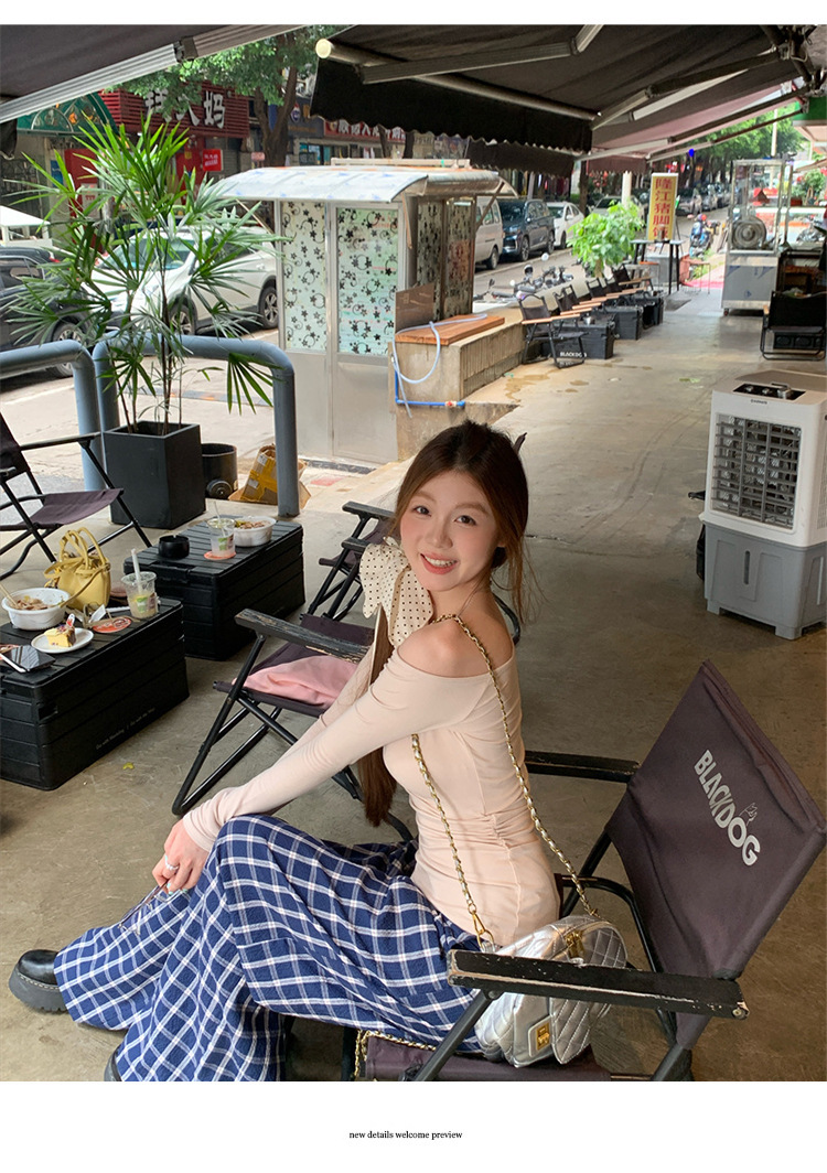 纯欲辣妹修身显瘦露肩长袖T恤女装早秋设计感百搭打底衫学生上衣详情12