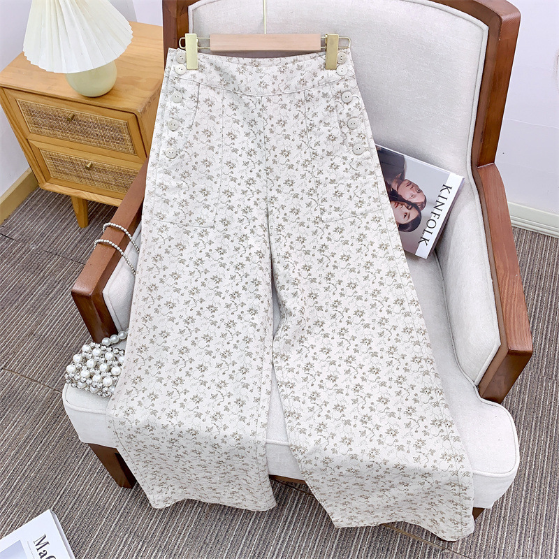 In-stock 0wis raindrop linen and floral patterned French raindrop linen printed floral casual trousers, slimming and versatile pic 25