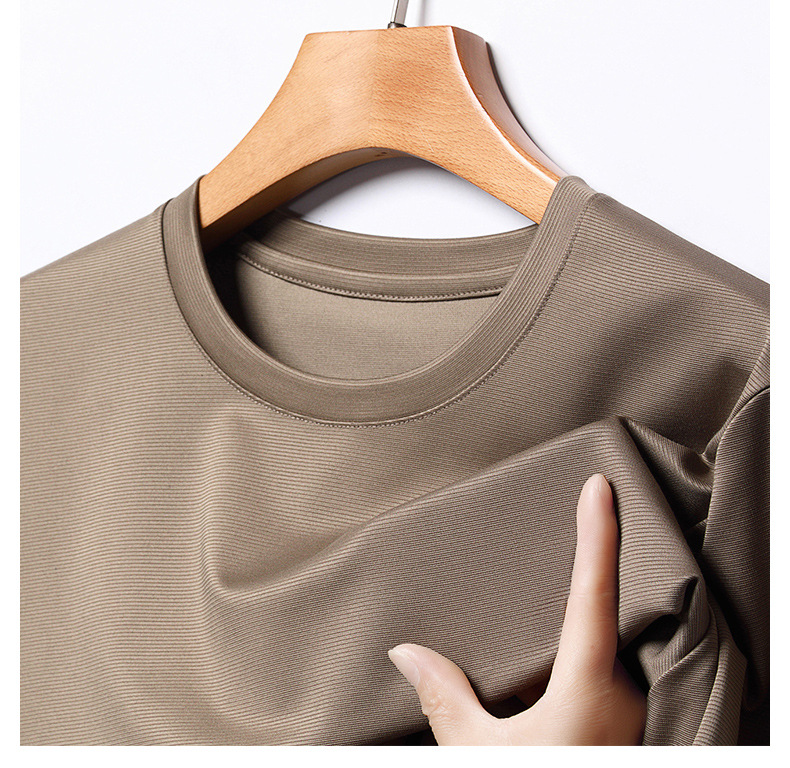 2024夏季新款桑蚕丝男士短袖纯色休闲中年薄款透气体恤男t恤批发详情27