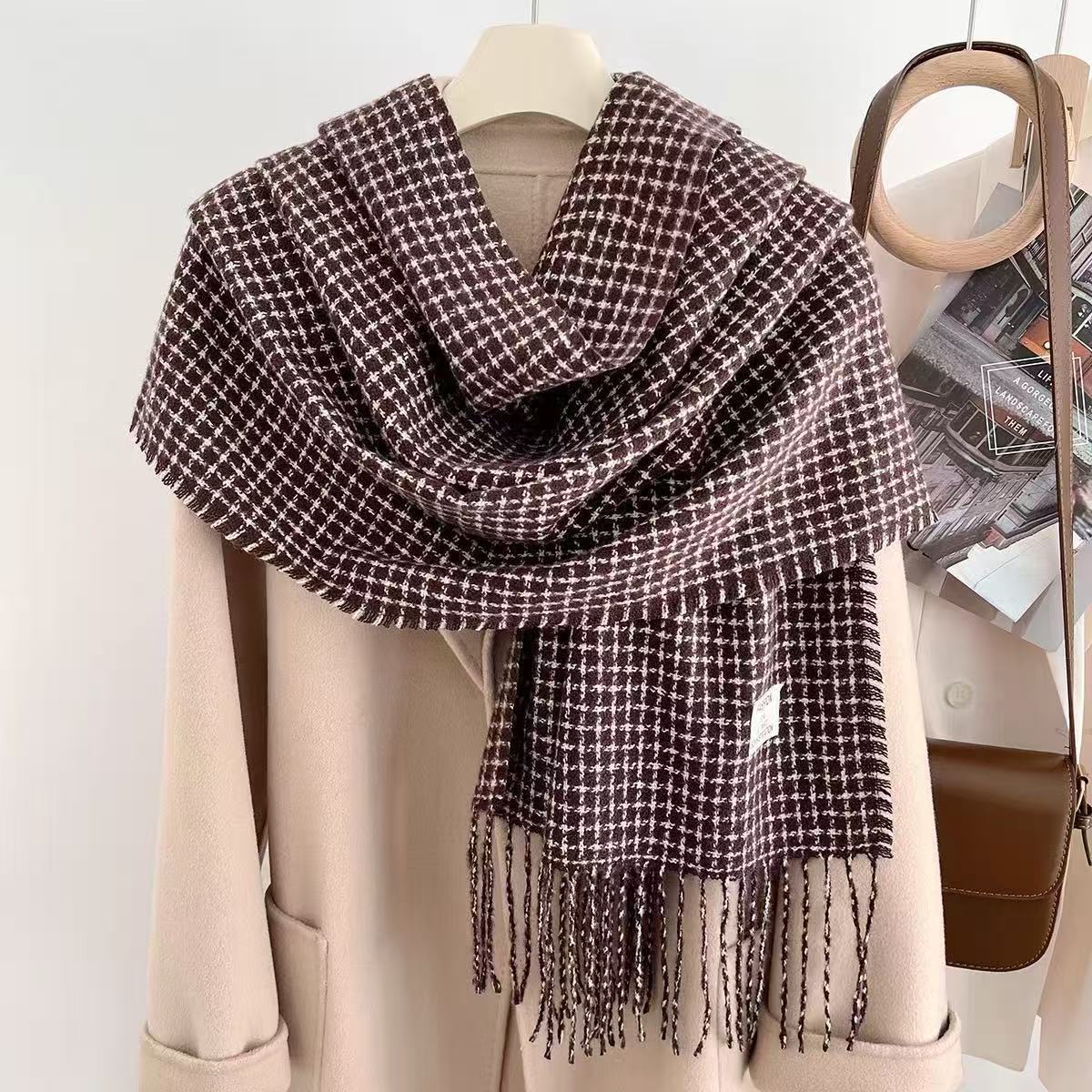 新款秋冬格子多色流苏韩系高级感保暖护颈围脖时尚气质百搭披围巾详情7