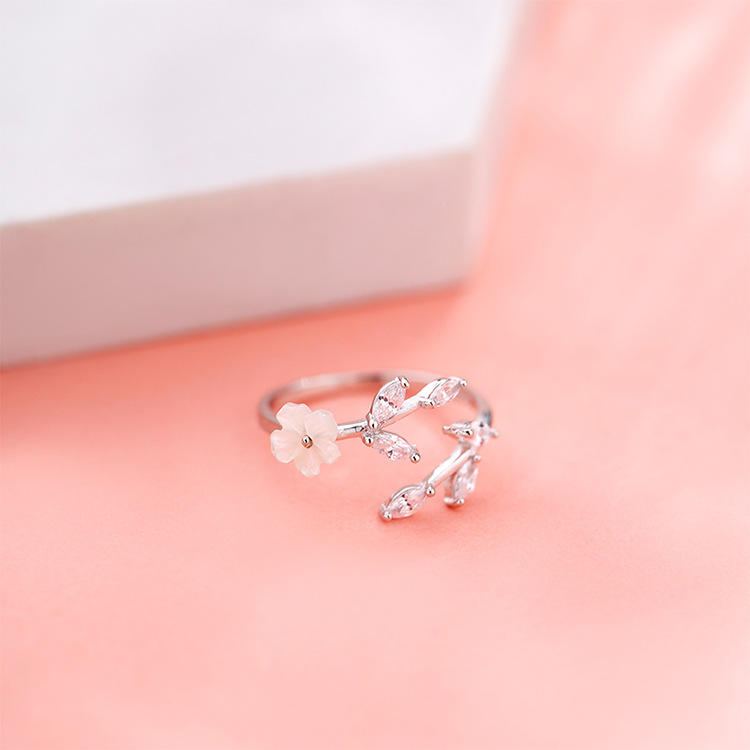 S925纯银开口戒指女小众高级冷淡风轻奢韩版新款花朵树叶雏菊指环详情4