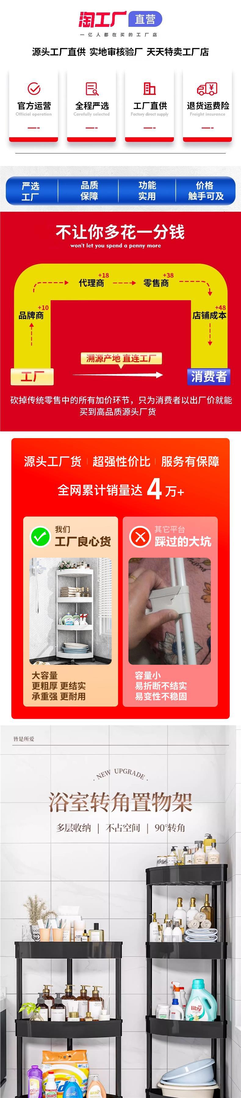 小推车置物架浴室卫生间落地收纳架子厨房储物架卧室杂物移动角架详情1