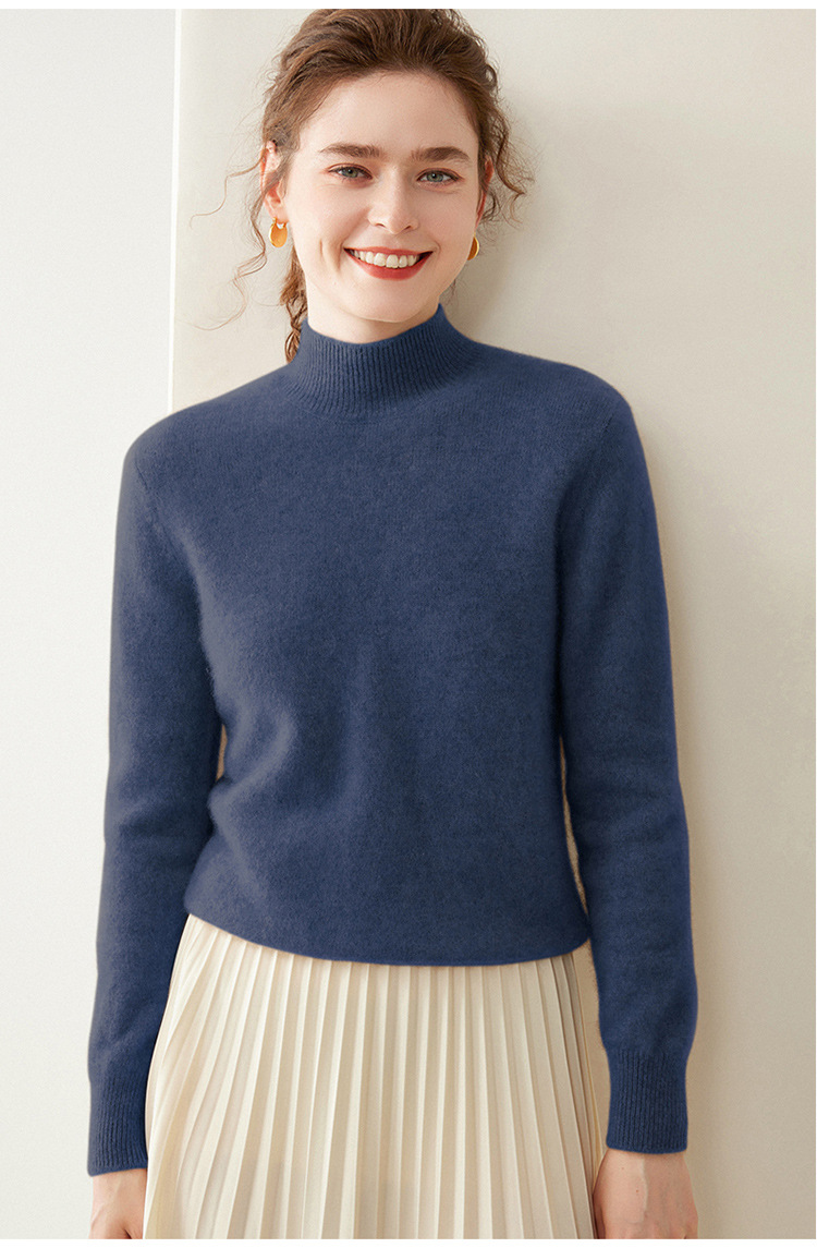 Semi-high-neck cashmere sweater for women, thick solid color, versatile, loose, slimming, soft and skin-friendly, autumn and winter knitted base sweater pic 43