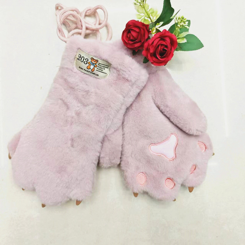 Half-finger gloves, cute bear PAWS, student cycling warm gloves, cartoon girl heart, full-finger plush hand warmers wholesale pic 13