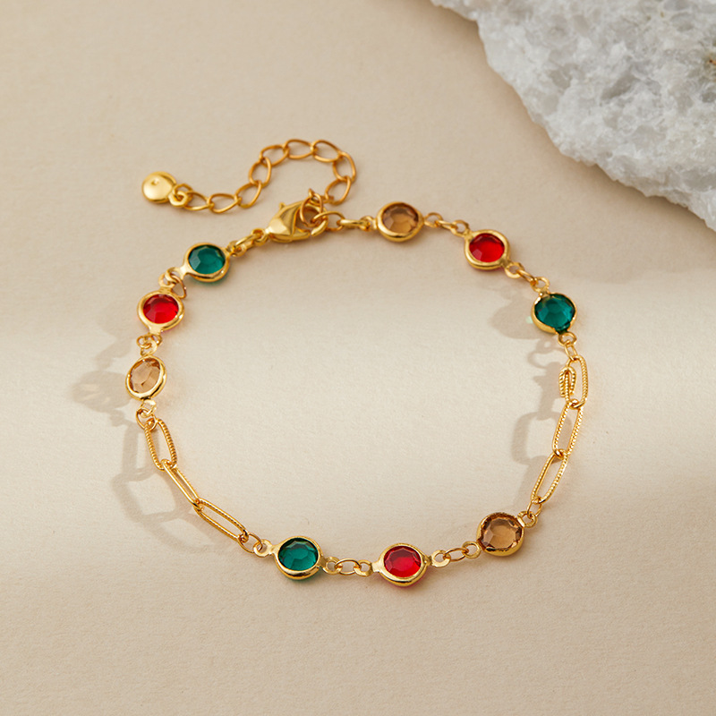 多巴胺手链跨境爱心设计小众几何水滴方形玻璃钻度假风小清新手饰详情9