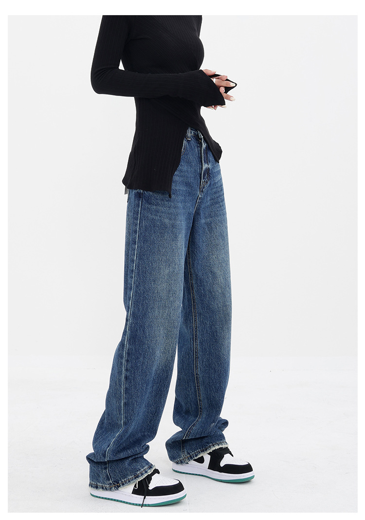Customized high-waisted straight-leg jeans for women with pockets that make them look petite. Narrow wide-leg floor-length pants for 2024 new style pic 6