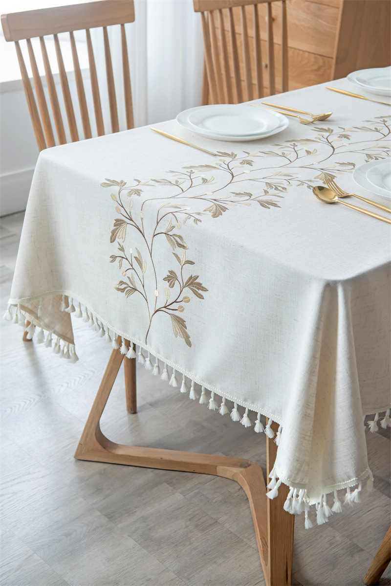 Amazon cross-border embroidered checkered flower tassel tablecloths, rectangular coffee tables, tablecloths and table coverings manufacturer embroidery pic 36