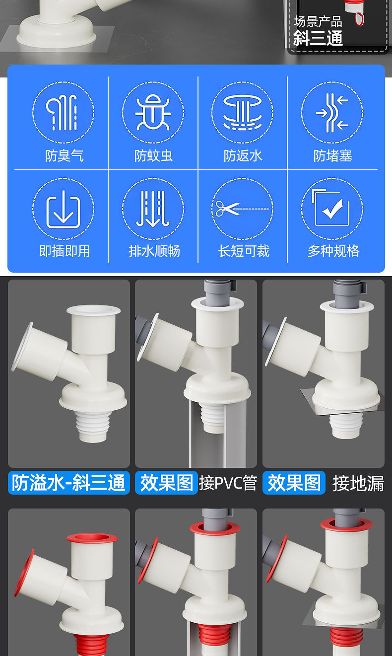 洗衣机下水管防漏分水器y型三通排水管厨房通用型防溢接头二合一详情4