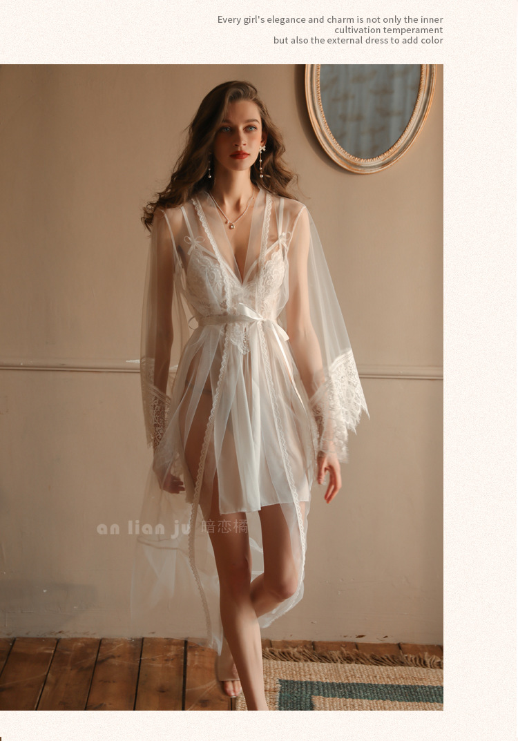 Secret Love Orange High-end European and American seductive pajamas, sexy underwear, extended lace bathrobe, transparent and interesting home wear 322 pic 9